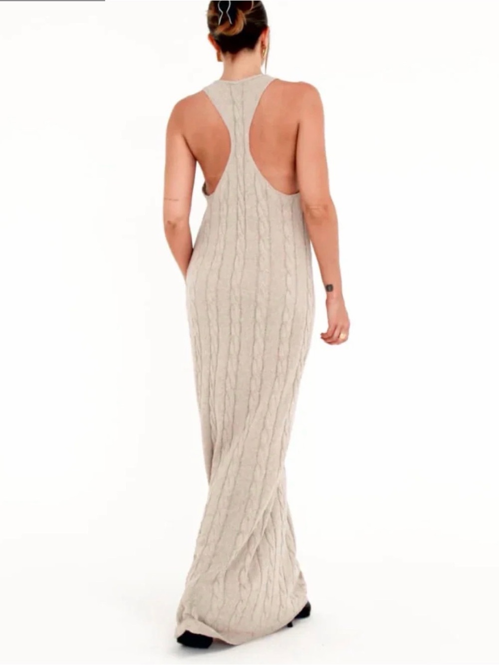 Rumored Cable Knit Maxi Dress in Light Gray